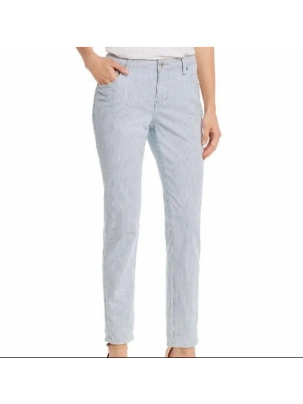 Anthropologie Pilcro Mid-Rise Skinny Pinstripe Jean - Light Blue & White